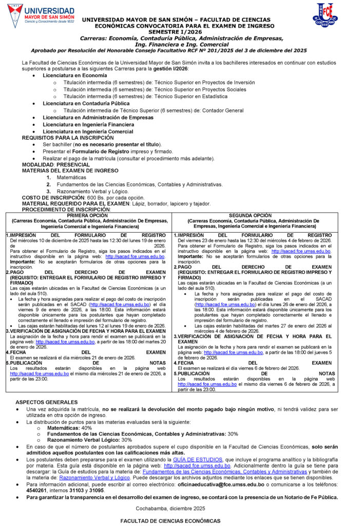 acultad de economía 2026